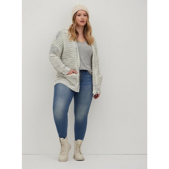 TORRID Cocoon Cardigan Sz 0  L/12 Heather Grey Brushed Fleece Knit 16301641 - Picture 2 of 15